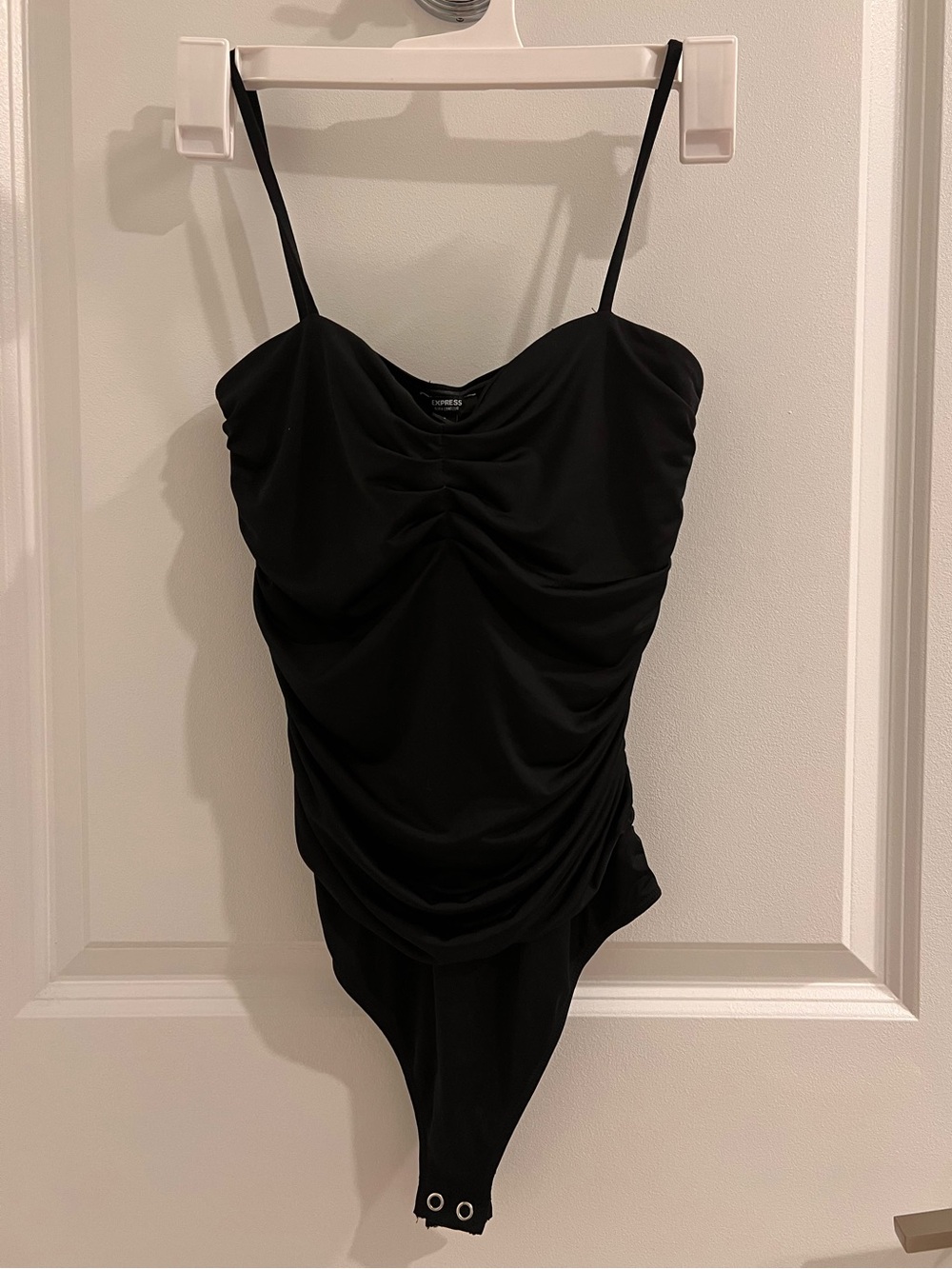 Express Black Ruched Spaghetti Strap Bodysuit